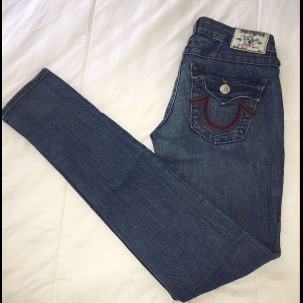 Burgundy Trim True Religion Jeans